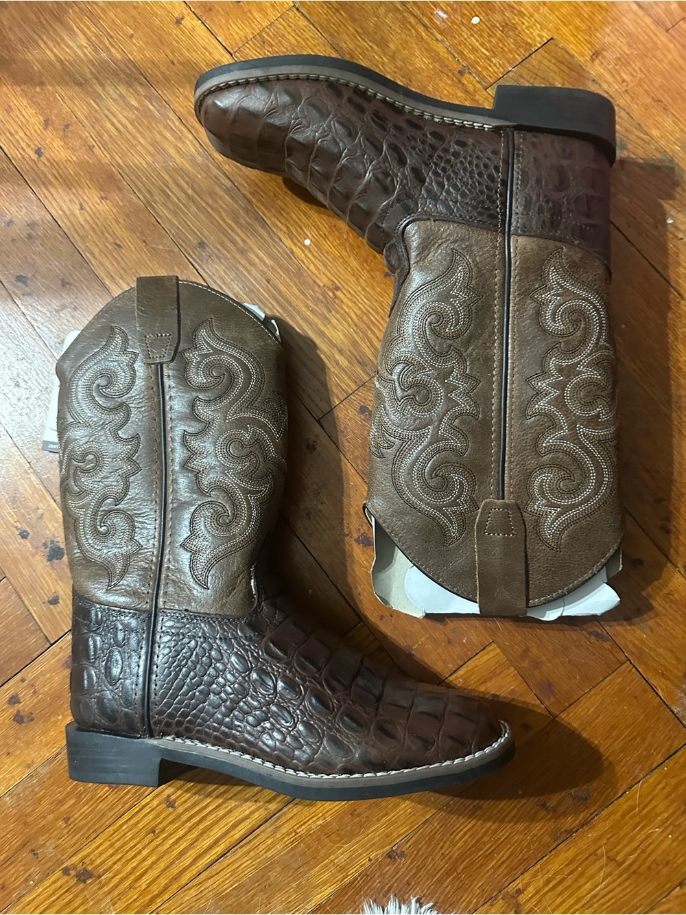 Cody James Kids Brown Leather Croc Print Boots Size 4 D